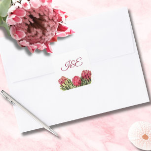 Adesivo Quadrado Casamento Floral Botânico Moderno de Protea Rosa