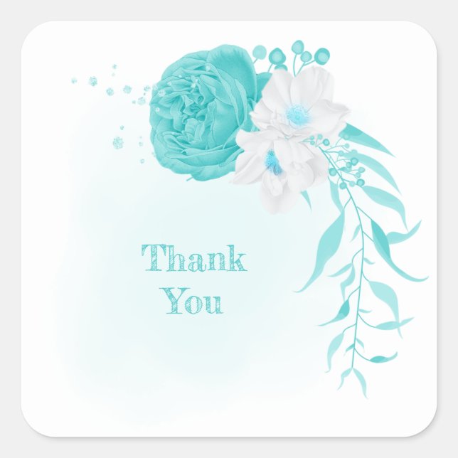 Adesivo Quadrado casamento floral branco de turquesa (Frente)
