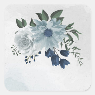 Adesivo Quadrado casamento floral branco e azul