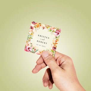 Adesivo Quadrado casamento floral com jardim de aquarela de verão