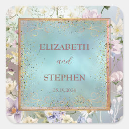 Adesivo Quadrado Casamento Floral de Aquarela Elegante