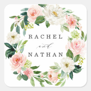 Adesivo Quadrado Casamento Floral de Blush White Bloom
