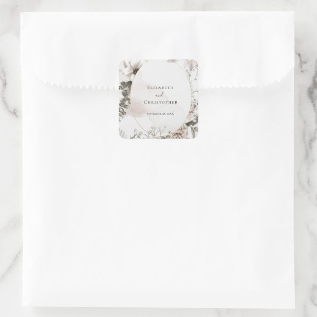 Adesivo Quadrado Casamento Floral De Cinza Rosa Esbranquiçada (Bolsa)