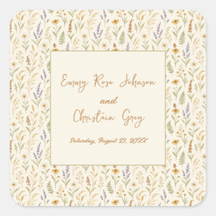 Adesivo Quadrado Casamento Floral de Flor de Flor de Watercolor Sel
