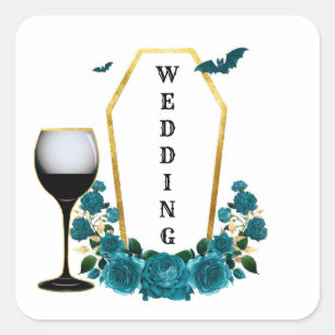 Adesivo Quadrado Casamento Floral de Halloween com Teal Dourado Cof
