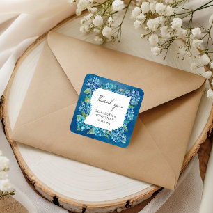 Adesivo Quadrado Casamento Floral de Hortênsias Azuis Rústico Moder