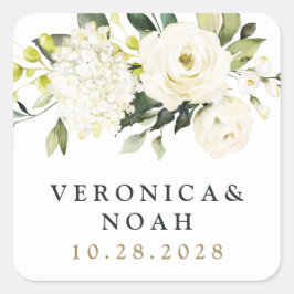 Adesivo Quadrado Casamento Floral de Hydrangea Elegant White Dourad