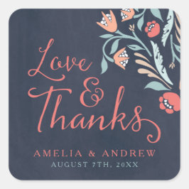 Adesivo Quadrado Casamento Floral de Obrigados e Amor
