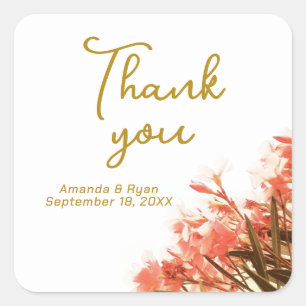 Adesivo Quadrado Casamento Floral de Orange Oleander Obrigado