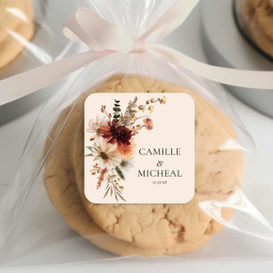 Adesivo Quadrado Casamento Floral de Outono Elegante