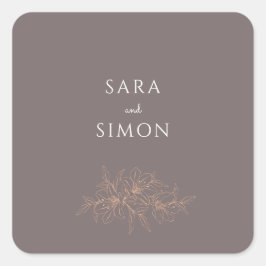 Adesivo Quadrado Casamento floral de pêssego moderno elegante