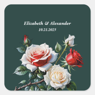 Adesivo Quadrado Casamento floral de rosas vermelhas brancas cor-de