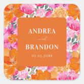 Adesivo Redondo Vibrant Pink Orange Floral Summer Custom Wedding