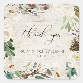Adesivo Quadrado Casamento Floral de Winter Birch Calliographic Obr