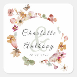Adesivo Quadrado Casamento Floral Delicado do Jardim Secreto Elegan