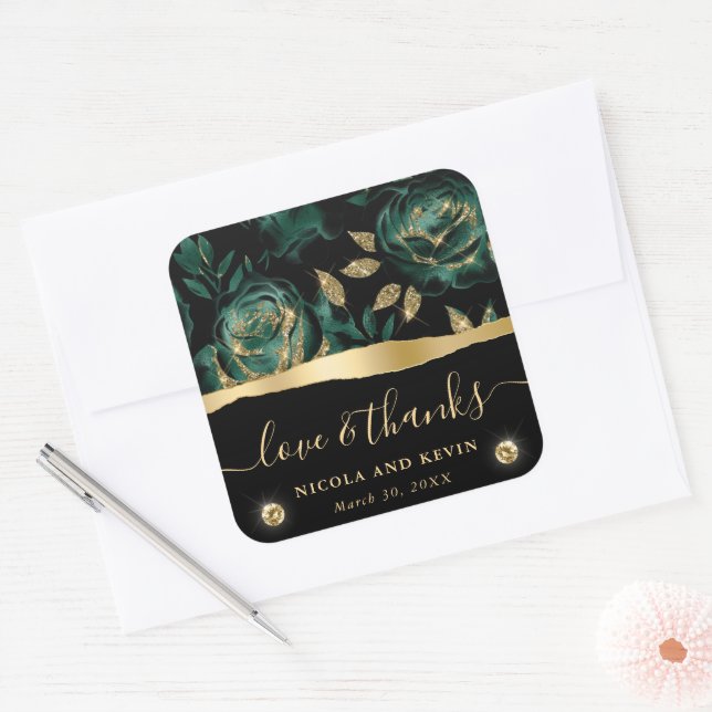Adesivo Quadrado Casamento Floral do Elegante Green e Dourada Glitt (Envelope)
