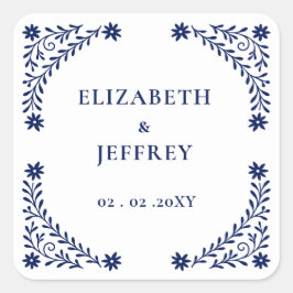 Adesivo Quadrado Casamento Floral do Marinho Elegante Boho