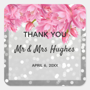 Adesivo Quadrado Casamento floral do rosa de prata dos cristais do