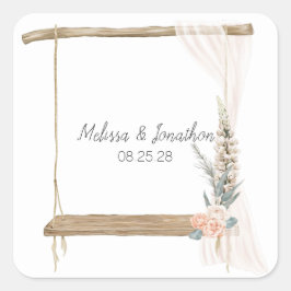 Adesivo Quadrado Casamento Floral Elegante Rosa Boho Moderno