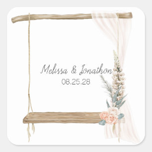 Adesivo Quadrado Casamento Floral Elegante Rosa Boho Moderno