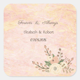 Adesivo Quadrado Casamento Floral Elegante Rosa Marble Chic