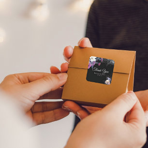 Adesivo Quadrado Casamento Floral Esqueleto Gótico Roxo Preto Elega