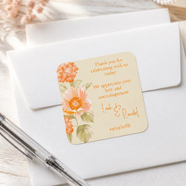 Adesivo Quadrado Casamento Floral Laranja