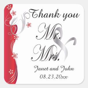 Adesivo Quadrado Casamento floral moderno   vermelho escuro e de