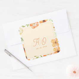 Adesivo Quadrado Casamento Floral Monograma Jardim de Pêssego Suave