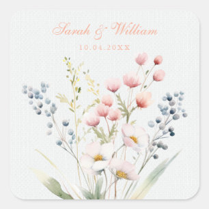 Adesivo Quadrado Casamento floral pastel romântico