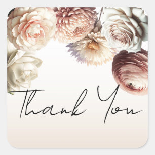 Adesivo Quadrado Casamento Floral Pico-Rosa Flores Brancas