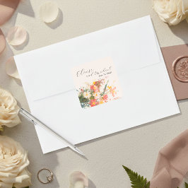 Adesivo Quadrado Casamento Floral Pintado com Rosa Romântico