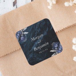 Adesivo Quadrado Casamento Floral Prata Azul Marinho
