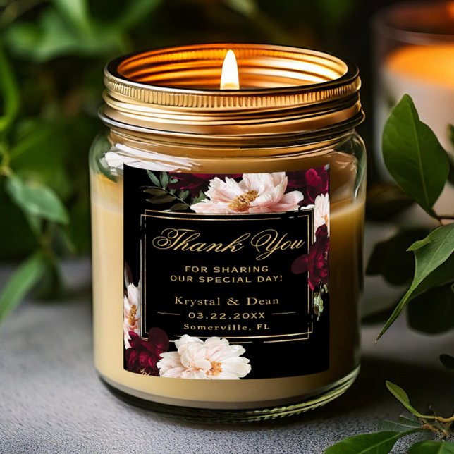 Adesivo Quadrado Casamento Floral Preto Escuro-Moody Burgundy (Criador carregado)