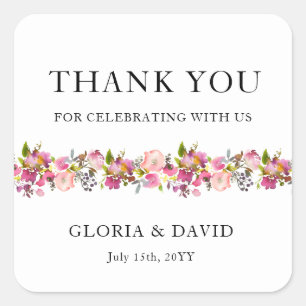 Adesivo Quadrado Casamento Floral Rosa