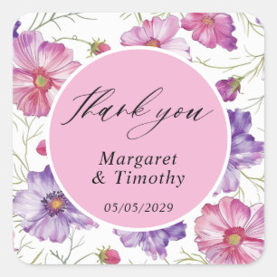 Adesivo Quadrado Casamento Floral Rosa Roxo