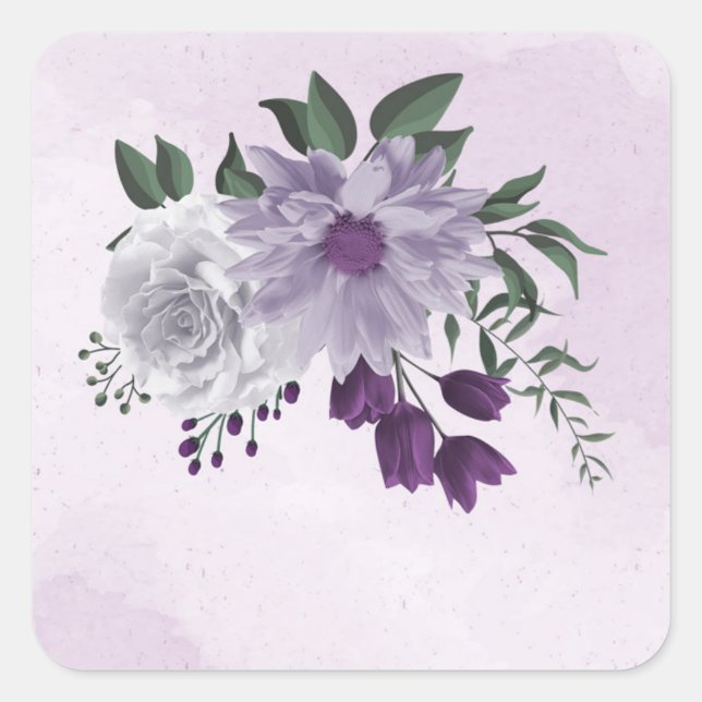 Adesivo Quadrado casamento floral roxo e branco (Frente)
