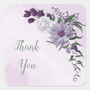 Adesivo Quadrado casamento floral roxo e branco