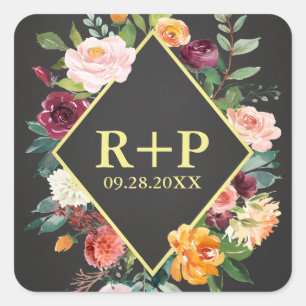 Adesivo Quadrado Casamento Floral Rustic Autumn Chalkboard