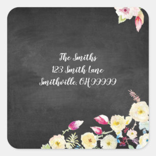 Adesivo Quadrado Casamento Floral Rustic Chalkboard Vintage