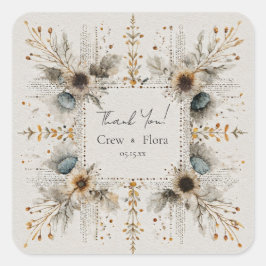 Adesivo Quadrado Casamento Floral Rustic Folk Art