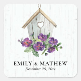 ADESIVO QUADRADO CASAMENTO FLORAL RÚSTICO DE MADEIRA BRANCA