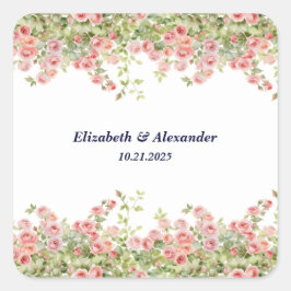 Adesivo Quadrado Casamento floral Simples e Bonito de rosa