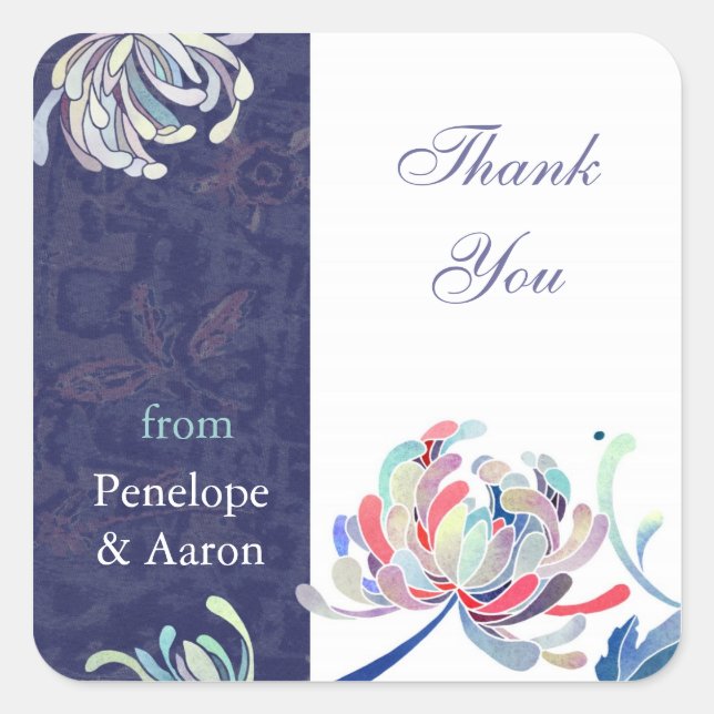 Adesivo Quadrado Casamento Floral Único Obrigado (Frente)