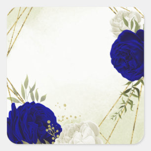 Adesivo Quadrado casamento flores brancas azul real