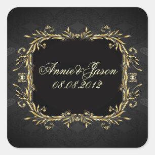 Adesivo Quadrado Casamento formal régio preto Dourado elegante