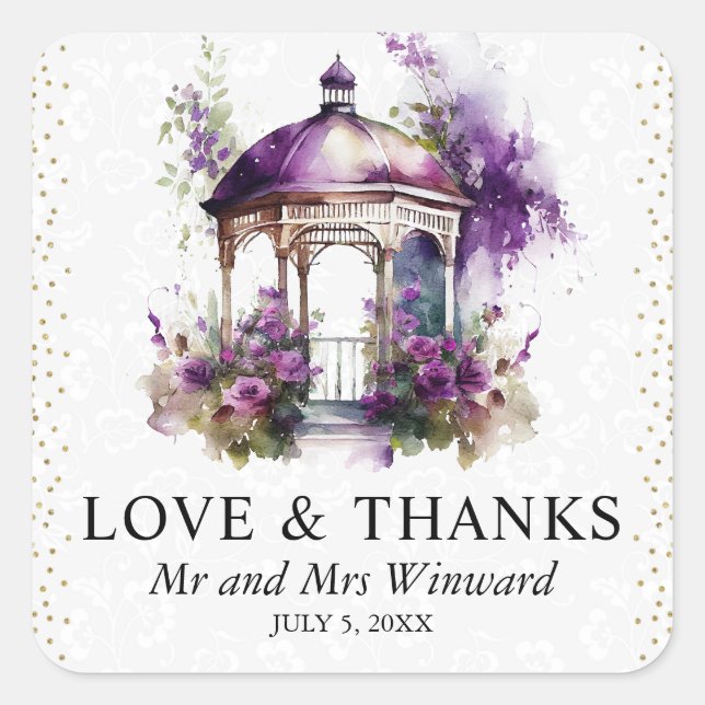 Adesivo Quadrado Casamento Gazebo de Jardim Primavera de Aquarela (Frente)