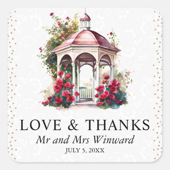 Adesivo Quadrado Casamento Gazebo de Jardim Primavera de Aquarela (Frente)