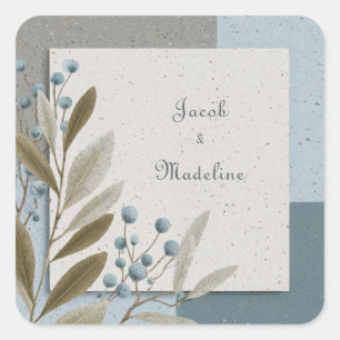 Adesivo Quadrado Casamento Geométrico Azul Escuro Minimalista com B