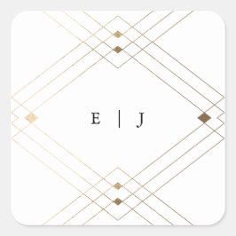 Adesivo Quadrado Casamento Geométrico Deco Gatsby Dourado com Branc